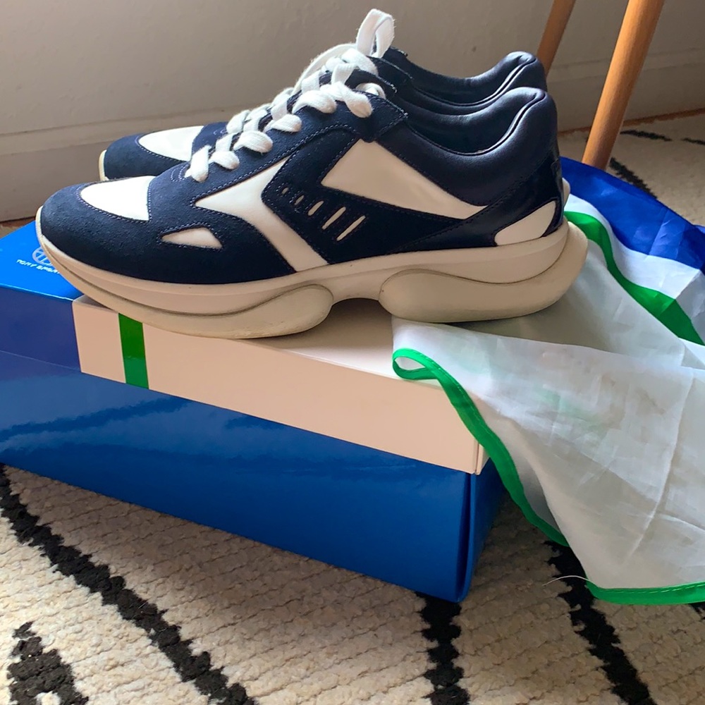Tory Burch Sport Tennis Sneakers Blue White Shoes - Picture 2 of 10